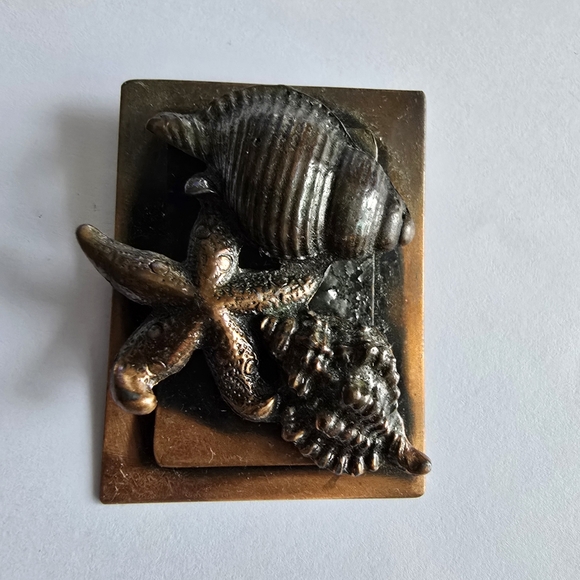 Vintage solid copper brooch pin mermaidcore ocean beach tropical sea shell - Picture 2 of 10